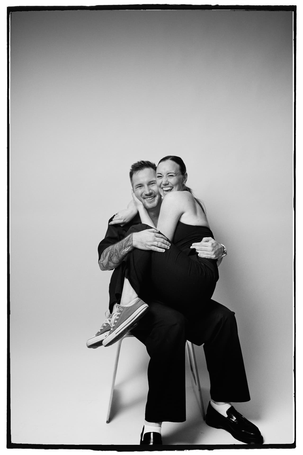 Laughing couple in black and white